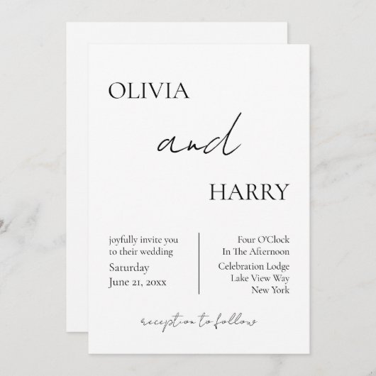 Elegant minimalist Weddenschap Black White Kaart (Voorkant / Achterkant)