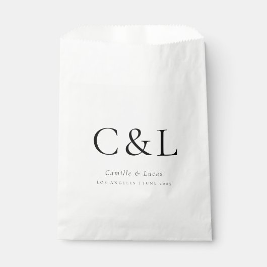 Elegant minimalist Weddenschap Monogram Favor Bag Bedankzakje (Voorkant)