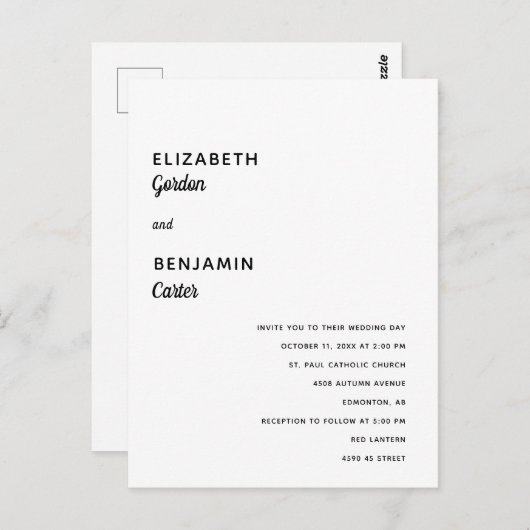 Elegant minimalist Weddenschap Simple Typography B Briefkaart (Voorkant / Achterkant)
