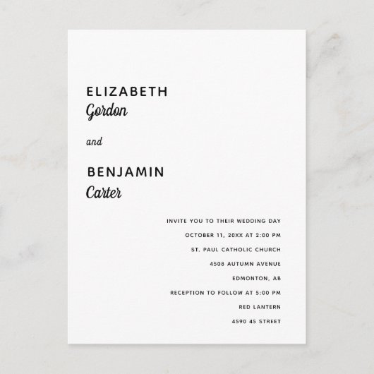 Elegant minimalist Weddenschap Simple Typography B Briefkaart (Voorkant)