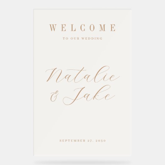 Elegant minimalist Weddenschap Welkom Acryl Bord (Voorkant)