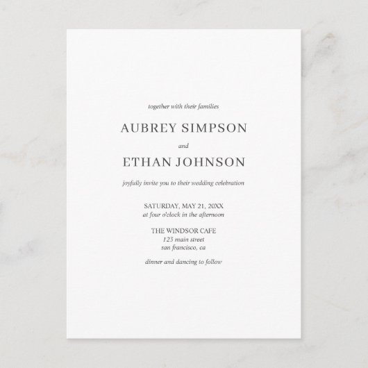 Elegant minimalist Wedding Briefkaart (Voorkant)