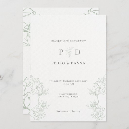 Elegant Minimalist Wedding Invitation Kaart (Voorkant / Achterkant)