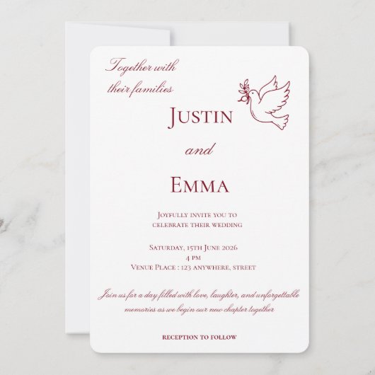 Elegant Minimalist Wedding Invitation with Dove Kaart (Achterkant)