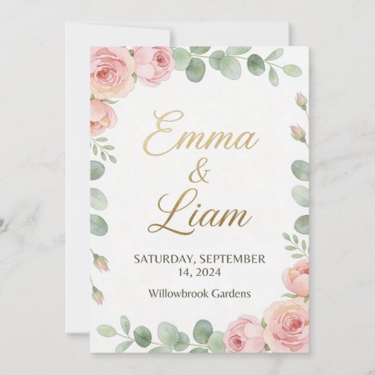 Elegant minimalist wedding invitation with waterco kaart (Voorkant)