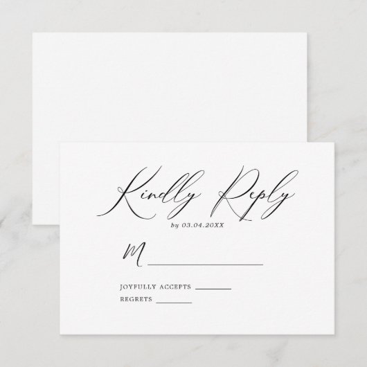 Elegant minimalist Wedding Kindly Reply RSVP Kaartje (Voorkant / Achterkant)