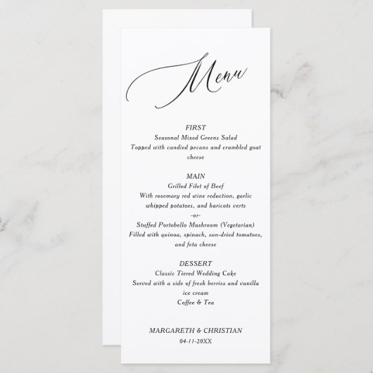 Elegant Minimalist Wedding Menu (Voorkant / Achterkant)