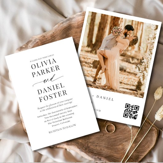 Elegant Minimalist Wedding Photo QR Code Kaart