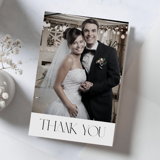 Elegant Minimalist Wedding Photo Thank You Card Bedankkaart