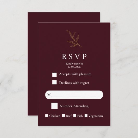 Elegant Minimalist Wedding RSVP Card Modern Simple (Voorkant / Achterkant)