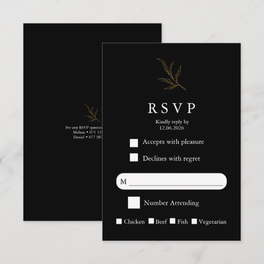 Elegant Minimalist Wedding RSVP Card Modern Simple Kaartje (Voorkant / Achterkant)