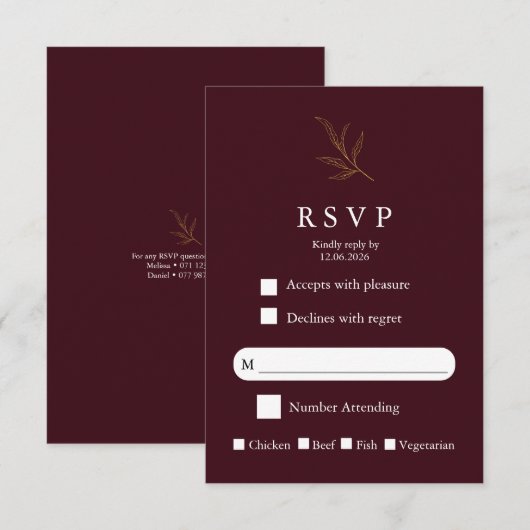 Elegant Minimalist Wedding RSVP Card Modern Simple Kaartje (Voorkant / Achterkant)