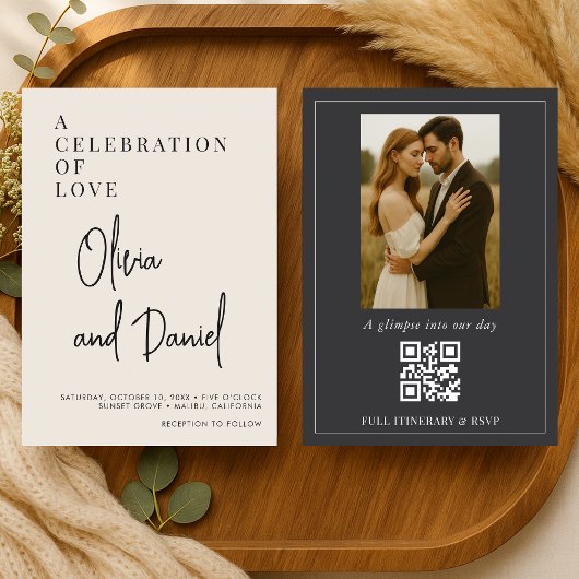 Elegant Minimalist Wedding Script Photo QR Code  Kaart
