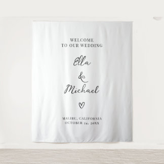 Elegant Minimalist Wedding Welcome Sign - Tapestry Wandkleed
