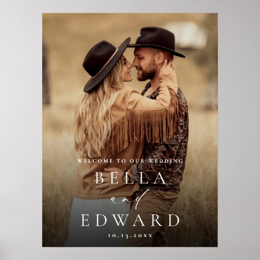 Elegant minimalist Welkomstbord voor fotobruiloft Poster (Voorkant)