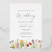 Elegant Minimalist Whimsical Wildflower Wedding Folie Uitnodiging (Voorkant)