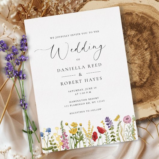 Elegant Minimalist Whimsical Wildflower Wedding Folie Uitnodiging