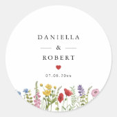 Elegant Minimalist Whimsical Wildflower Wedding Ronde Sticker (Voorkant)