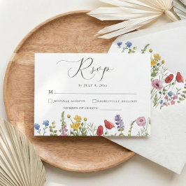 Elegant Minimalist Whimsical Wildflower Wedding RSVP Kaartje