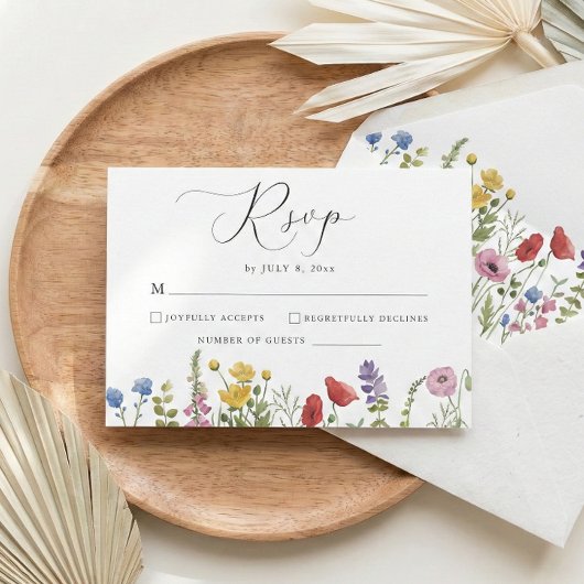 Elegant Minimalist Whimsical Wildflower Wedding RSVP Kaartje