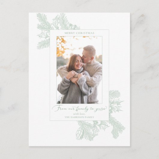 Elegant Minimalist White and Mint Holiday Floral Briefkaart (Voorkant)