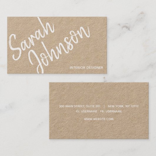 Elegant Minimalist White Calligraphy Kraft Visitekaartje (Voorkant / Achterkant)