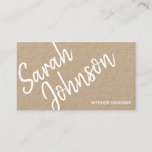 Elegant Minimalist White Calligraphy Kraft Visitekaartje (Voorkant)
