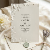 Elegant Minimalist White Floral Wedding Invitation Kaart
