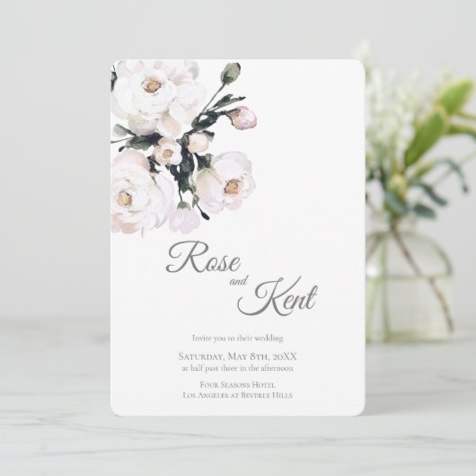 Elegant minimalist White Floral Wedding Kaart (Staand voorkant)