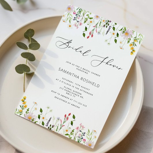 Elegant minimalist wildflower bridal shower kaart