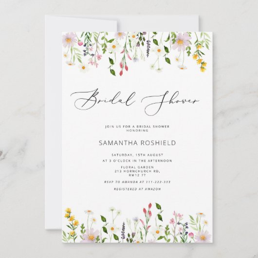Elegant minimalist wildflower bridal shower kaart (Voorkant)
