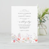 Elegant minimalist wildflower floral wedding kaart (Staand voorkant)