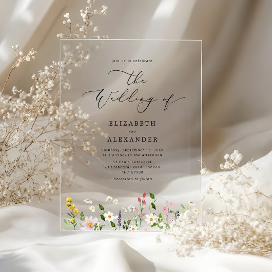 Elegant minimalist wildflower Simple wedding Acryl Uitnodigingen