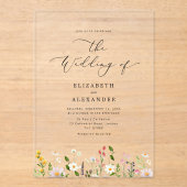 Elegant minimalist wildflower Simple wedding Acryl Uitnodigingen (Voorkant)