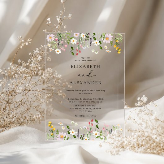 Elegant Minimalist Wildflower Wedding Acryl Uitnodigingen