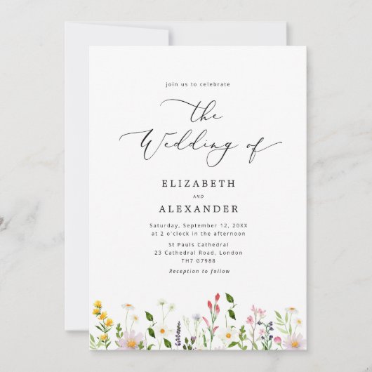 Elegant minimalist wildflower wedding kaart (Voorkant)
