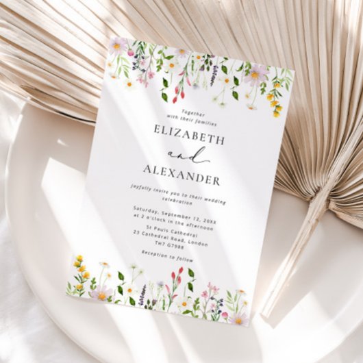 Elegant Minimalist Wildflower Wedding Kaart