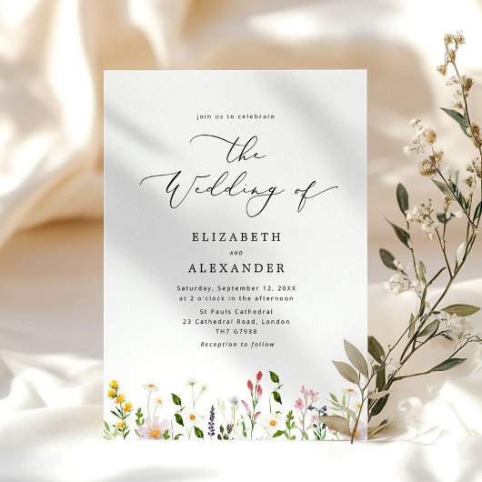 Elegant minimalist wildflower wedding kaart