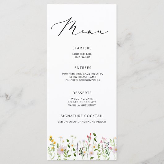 Elegant Minimalist Wildflower Wedding menu (Voorkant)