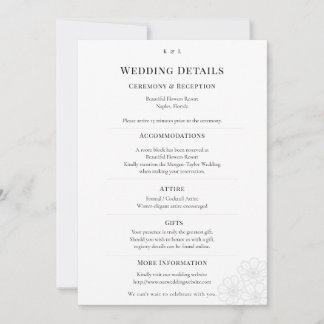 Elegant Minimalist Winter Wedding Details Card Kaart