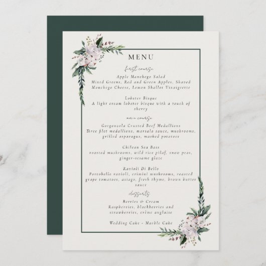 Elegant minimalist Winter Wreatwhite Green Menu (Voorkant / Achterkant)