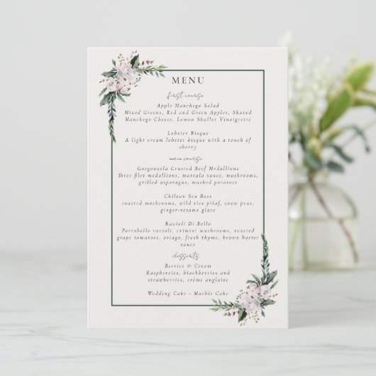 Elegant minimalist Winter Wreatwhite Green Menu (Staand voorkant)