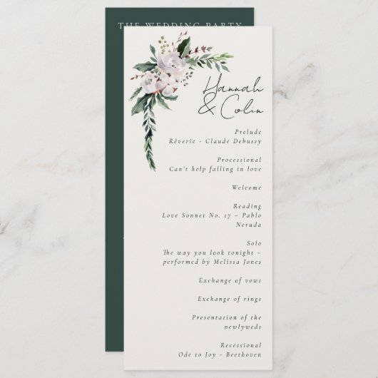 Elegant minimalist Winter Wreatwhite Green Programmakaart (Voorkant / Achterkant)