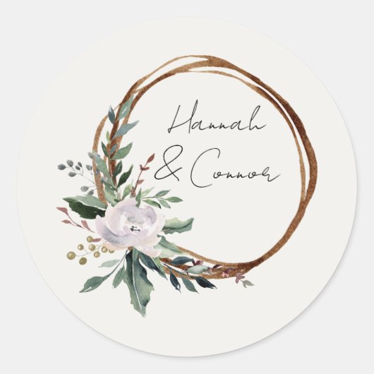 Elegant minimalist Winter Wreatwhite Green Ronde Sticker (Voorkant)