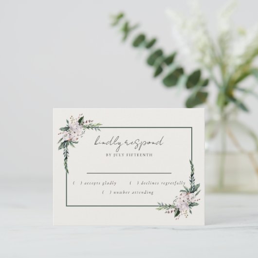 Elegant minimalist Winter Wreatwhite Green RSVP (Staand voorkant)