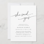 Elegant minimalist "Ze zei ja" Vrijgezellenfeest Kaart (Voorkant)