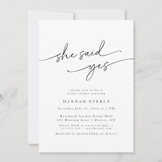 Elegant minimalist "Ze zei ja" Vrijgezellenfeest Kaart (Voorkant)