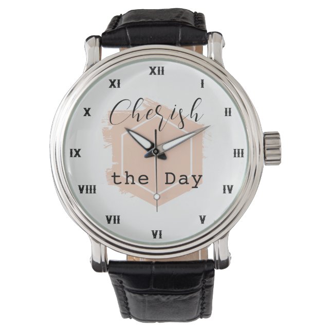 Elegant Minimalistic Blush Peach Geometric Black   Horloge (Voorkant)