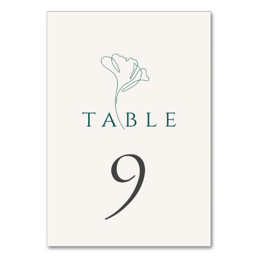 Elegant Minimalistic Emerald Wedding Table Number Kaart (Voorkant)