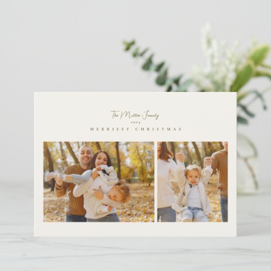 Elegant minimalistisch 3 foto collage script Happy Feestdagenkaart (Staand voorkant)